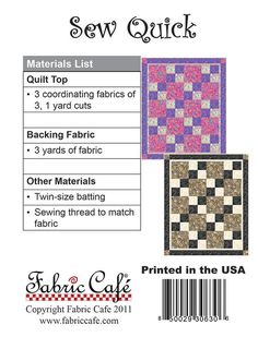 the sewing pattern for sew quick quilts