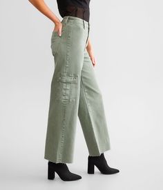 VERVET High Rise Cropped Wide Leg Cargo Pant - Green 31/29, Women's Armygreen High rise Slim through the hip and thigh 21 bottom opening Destruction details. This quality denim is hand-finished for a unique look. It will wear like your favorite jeans, with each hole and tear continuing to destruct over time. You will love the comfort of this denim that has the look and feel of years of wear. . 98.5% Cotton 1.5% Spandex. Machine wash cold separately. Do not bleach. Tumble dry low or line dry. Coo Green Relaxed Fit Mid-rise Bottoms, Green Wide Leg Cargo Pants With Five Pockets, Green Wide Leg Jeans With Belt Loops, Relaxed Fit Mid-rise Bottoms With Cargo Pockets, Green Wide Leg Bottoms With Patch Pockets, Green Wide-leg Bottoms With Patch Pockets, Mid-rise Wide Leg Pants With Patch Pockets For Fall, Mid-rise Wide Leg Pants With Cargo Pockets, High Rise Cargo Pants With Patch Pockets For Fall