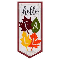 an autumn banner with leaves and the words hello fall