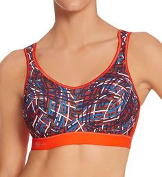 High impact and breathable, this sports bra is perfect for the hardest workouts. Features highly functional pique fabric and netting insets in the back to regulate moisture absorption. Wireless, unpadded cups are lined with an extra fine microfiber terry that wicks moisture away from skin. Angled seaming provides shape to bust. Side support panels help keep breasts centered. All Anita sports bras reduce bounce by 78%! Soft, non-roll underband with logo at bottom right provides additional support Moisture-wicking Technical Sports Bra With Medium Support, Compression Sports Bra With Bra-friendly Design, Casual Multicolor Moisture-wicking Sports Bra, V-neck Sports Bra With Built-in Support, Medium Support V-neck Sports Bra With Built-in Bra, Pique Fabric, Free Sport, Hard Workout, Active Women