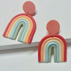 These Rainbow Earrings Is Meticulously Handcrafted Using Polymer Clay That Is Sure To Catch Everyone's Eye. They Are Perfect For Mixing And Matching With Different Outfits To Add A Pop Of Color And Fun To Your Look. - Total Length: 2.36in - Brand New Without Tags - Stud Earrings - The Main Material: Polymer - Ear Needle Material: Stainless Steel - Style: Simple, Cute, Whimsical Colorful Stud Earrings, Turquoise Fashion, Clay Dangle Earrings, Clay Stuff, Whimsical Jewelry, Vintage Chanel Handbags, Rainbow Earrings, Green Fashion, Doll Accessories