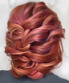 Auburn Hair Color - Multicolor Auburn Sorbet Hair Color For Auburn Hair, Blonde And Red Highlights On Brown Hair Summer Color Trends, Red Multicolor Hair, Ginger And Purple Hair, Red And Pink Hair, Cosmetology Ideas, Auburn Hair Color Ideas, Auburn Hair Color, Hair Colorful