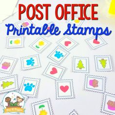 the post office printable stamps are on display