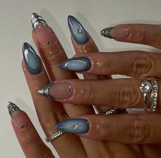 aesthetic, art, summer, citygirl, winter, visionboard, manifesting, nyc, autum, style, nails, luxurygirl, gym couple, aura, selfcare, gym, spring, affirmations, makeup, itgirl Nails That Look Good With Green Dress, Nail Inspo For Almond Nails, Acrylic Nail Designs Metallic, Cute Nails Nail Polish, Cool Girl Nail Designs, Cute Almond Acrylics, Almond Cool Nails, Complex Nail Art Designs, Nails Cool Girl