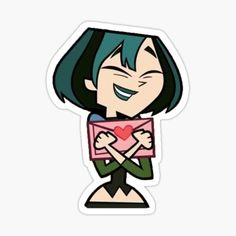 an anime character holding a heart sticker