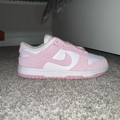 Hi Everyone, I'm Selling These Brand-New Pink Corduroy Nike Dunk Lows, Which I Purchased On Goat But Accidentally Got In The Wrong Size. The Good News Is That They've Never Been Worn And Are In Perfect Condition As Well As They Are Still In The Box That They Originally Arrived In. They're A Size 5.5 Women's/4 Men's. I'm Selling Them For $115 Usd, But I'm Willing To Negotiate The Price. Send Me A Dm For More Information! Nike Dunk Low Pink Corduroy, Pink Acisis, Pink Panda Dunks, Trendy Shoes For Teens, Light Pink Dunks, Quince Rose Gold, Nikes For Women, Shoes To Get, Nike Pink Shoes