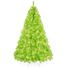 a green christmas tree with white lights on it