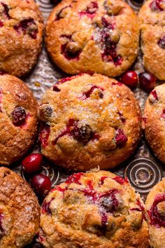 freshly baked cranberry muffins on a cooling rack