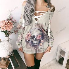 Skull Lace Up Sweatshirt 034 Easy 30 day return policy Jack Skellington Shirt, Sinful Clothing, 3d Bedding, Christmas Clothes, Fashion Closet, Elegant Shirt, Book Ideas, Jack Skellington, Black And White Colour