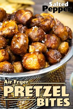 the salted pepper air fryer pretzel bites are ready to be eaten