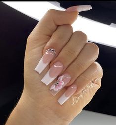 Vantines Day Nails, Nails Squared, Elegant French Nails, Cute Acrylic Nail Designs, Simple Acrylic Nails, Cute Nail, Classy Acrylic Nails, Long Acrylic Nails Coffin, Tip Nails