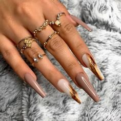 Brown Acrylic Nails, Brown Nails Design, Pedicure Designs, Fall Acrylic Nails, Brown Nails, Acrylic Nails Coffin