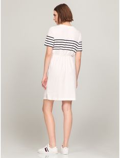 Tommy Hilfiger women's dress. So simple yet so versatile—our stripe logo dress spun from soft, premium cotton jersey (even better cinched at the waist with a cord belt).  Material: 100% Cotton. Casual Spring Dress With Banded Waist, Casual Dress With Banded Waist For Spring, Casual Spring Dresses With Banded Waist, Casual Workwear Dress With Striped Hem, Casual Tommy Hilfiger Day Dresses, Tommy Hilfiger Casual Day Dresses, Cord Belt, Tommy Hilfiger Women, Logo T Shirt