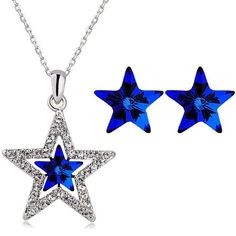 Star Earrings and necklace set Gift Costume, Pentagram Pendant, Crystal Jewelry Sets, Detailed Jewelry, Star Pendant Necklace, Silver Jewellery Sets, Fashion Jewelry Sets, Crystal Stars, Costume Jewelry Necklaces