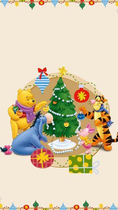 winnie the pooh christmas tree with other characters around it