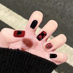 Short Grunge Nail Ideas, Short Nail Designs Tomboy, Gothic Valentines Day Nails, Tomboy Nails Ideas Short, Square Goth Nails, Tomboy Nails Ideas, Short Gothic Nails, Gothic Valentines Nails, Tomboy Nails