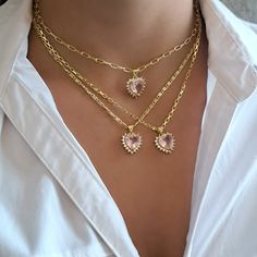 Gold Filled Pink Crystal Heart Necklace, Halo Diamond Heart Love Necklace, Vintage Necklace, Mother's Day Necklace, Birthday Gift For Her ♥ Each piece looks beautiful alone or great for laying.  ♥ I ensure a high-quality piece of jewelry you can wear for a long time (Please read care instructions below).    Made with high quality of Stainless steel, 18K gold filled and real 18K gold plated tarnish resistant, Hypoallergenic, lead and nickel free.    (This gold plated have 3x layers of solid 18k g Crystal Heart Necklace, Birthday Gift For Her, Heart Love, Necklace Vintage, Jewelry Cleaner, Love Necklace, Crystal Heart, Pink Crystal, Diamond Heart