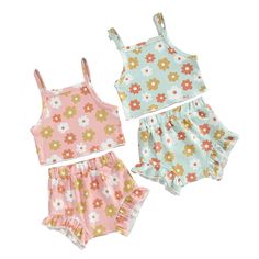 Welcome your little one to warm weather in this delightful FLOWER POWER Crop Top Summer Outfit! With its soft floral sleeveless crop top, perfectly paired with matching shorts in either pastel pink or pastel blue, your baby girl will look positively posh! Brighten up any sunny day with this one of a kind outfit. Summer never looked (or felt) so good! Floral Print Cropped Crop Top For Beach Season, Summer Pink Printed Crop Top, Summer Pink Floral Print Crop Top, Spring Floral Print Pink Crop Top, Crop Top Outfits Summer, Crop Top Summer, Forever 21 Summer Floral Print Crop Top, Summer Crop Tops, Soft Floral