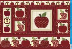 an apple quilt is shown with apples on the front and back, as well as other appliques