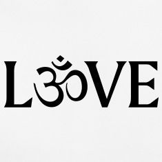 the word love is written in black and white with an omen symbol on it