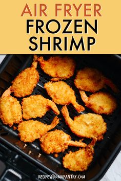 air fryer frozen shrimp recipe with text overlay