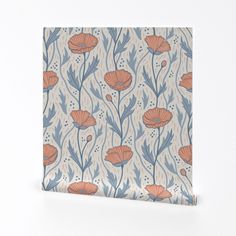 an orange and blue flower pattern on a white background