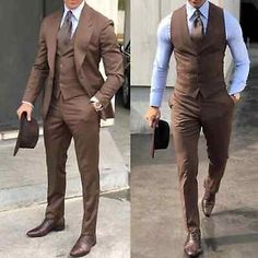 Tan Suit Combinations, Boho Wedding Men’s Attire, Formal 3 Piece Suits Men, Brown Tone Wedding, Business Casual For Big Men, Brown Wedding Suits For Men, Boho Wedding Men, Boho Wedding Groom Attire, Brown Suits For Men Wedding