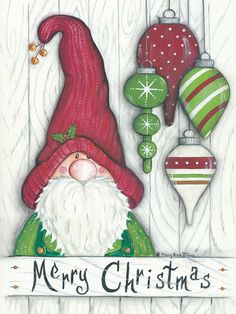 a christmas card with santa claus and ornaments