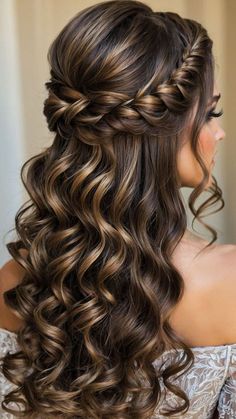 #fashion, #style, #hairstyles, #beauty, #haircare Matriekafskeid Hairstyles, Bride Hairstyles Half Up Half Down Brown Hair, Wedding Long Curly Hair, Wedding Hairstyles Long Hair Half Up, Wedding Hairstyles Curly Hair Half Up, Hair Styles For Formal Dress, Wedding Hairstyles Brunette Long, Curly Bridal Hair Down, Fall Wedding Hairstyles For Long Hair