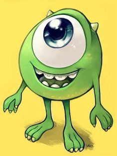 a green cartoon character with big eyes