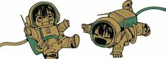 an image of two cartoon characters in space suits and one is wearing a gas mask