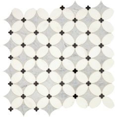 Daltile - Lavaliere Petal Mosaic - LV21 Carrara/Thassos/Black Antique Mirror Black Antique Mirror, Ebony Color, Onyx Colour, Mosaic Wall Tiles, Marble Tile, Marble Design, Stone Mosaic, Mosaic Wall, Antique Mirror