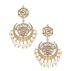 Love India by Blossom Box's Starburst Pearly Earrings comes in a gold plated finish with stunning polki stones & pearls to make these exquisite earrings really special - this pair are light in weight & can be paired with almost any outfit. Perfect accessory for every jewelry box! Handcrafted Metal: Metal Alloy, Gold Plated Stone: Polki Stones & Pearls Size: Length: 2.5" Width: 2.75" Closure: Post for Pieced Ears Festive Gold Plated Pearl Earrings For Pierced Ears, Festive Gold Jeweled Chandelier Earrings, Bollywood Style Gold Pearl Earrings For Pierced Ears, Gold Chandbali Earrings With Jewels, Gold Jeweled Chandbali Pearl Earrings, Gold Jeweled Pearl Earrings, Festive Pearl Drop Earrings In Metal, Bollywood Style Gold Jeweled Bridal Earrings, Gold Bollywood Style Bridal Earrings Jeweled