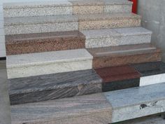 the stairs are lined with granite and marble slabs in different colors, shapes and sizes