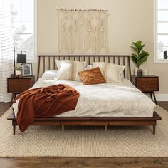 King Mid Century Modern Solid Wood Spindle Platform Bed - Walnut Goodnight Wishes, Mid Century Modern Bed, Modern Bed Frame, Bed Platform, Ideas Hogar, Mid Century Modern Interiors, Solid Wood Bed