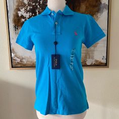 Polo Ralph Lauren~ Size Extra Small~ Cove Blue~ Classics Fit ~ 100% Cotton ~ Brand New With Tags~ Blue Polo Collar Shirt For Spring, Classic Blue Tops For Summer, Ralph Lauren Tshirt, Blue Polo Shirt, Polo Ralph Lauren Women, Big Shirt, Blue Polo Shirts, Grey Crewneck, Ralph Lauren Women