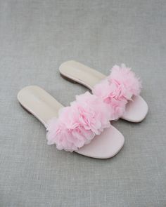 Elegant slide flat sandals for casual and dressy look with added allover chiffon flowers. Simple and easy wear for brides, bridesmaids and/ or wedding parties.DETAILS:UPPER: Synthetic upper and liningMATERIALS: Mandmade outsole Name Evelyn, Bridesmaid Sandals, Pink And Champagne, Flowers Simple, Bridal Sandals, Chiffon Flowers, Wedding Sandals, Wedding Parties, Satin Slip