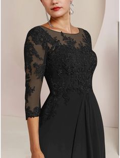 A-Line Mother of the Bride Dress Wedding Guest Party Elegant Scoop Neck Sweep / Brush Train Chiffon Half Sleeve with Lace Ruffles Brokat Modern, Dress Wedding Guest, Mother Of The Bride Dress, Party Guests, Bride Dresses, Lace Ruffle, Wedding Bridesmaid Dresses, Dress Wedding, Mother Of The Bride Dresses