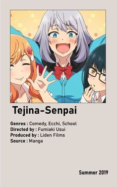 an anime poster with the caption's name in english and japanese, as well as