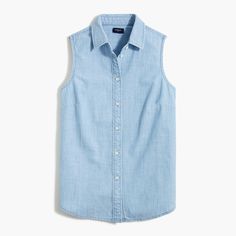 Shop J.Crew Factory for the Chambray button-up shirt in signature fit for Women. Find the best selection of Women Shirts & Tops available in-stores and online. Fall Suit, Women Shirt Top, J Crew Style, Cotton Poplin Shirt, Chambray Shirt, Matching Family Outfits, Poplin Shirt, J Crew Factory, Sleeveless Shirt