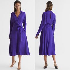 Nwt Reiss Cecily Wrap Shirt Midi Dress Size 8 Condition New No Flaws Shirt Midi Dress, Purple Midi Dress, Wrap Shirt, Midi Shirt Dress, Purple Dress, Color Purple, Colorful Dresses, Midi Dress, Womens Dresses