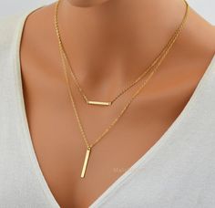 #LAYERED NECKLACE / Two Bar Necklace Set / Gold Bar necklace / #Minimal Necklace / #Simple Gold Jewelry / Horizontal, Vertical Bar Necklace  * Gold Filled Bar vertical 30x3mm ... #layered #simple #minimal Simple Gold Jewelry, Gold Bra, Necklace Set Gold, Dove Necklace, Vertical Bar Necklace, Vertical Bar, Minimal Necklace, Gold Jewelry Simple, Gold Bar Necklace