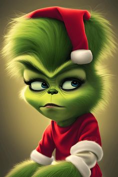 the grinch is wearing a santa hat and looking angry at something in front of him