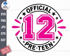 the number 12 is shown in pink and black with stars around it, as well as an