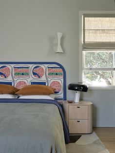 a bed sitting in a bedroom next to a window