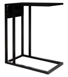 a black table with an open drawer on the bottom and one shelf at the top