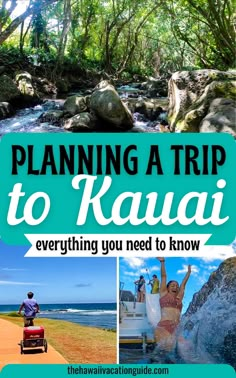 the hawaii vacation guide is featured in this postcard with images of people and water