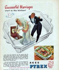 an advertisement for successful marriages in the kitchen, with a man and woman getting ready to get married