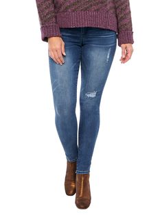 Stretch Blue Luxe Touch Premium Distressed Denim "Ab"solution Booty Lift Jegging Skinny Jeans butt lifting jeggings Womens Jeggings, Frayed Hem Jeans, Denim Jeggings, Long Jeans, Clothing Tags, Feel Beautiful, Distressed Denim Jeans, Plus Size Jeans, Life Changing