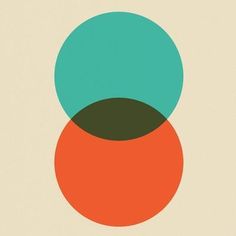 two circles with one green and the other orange in it's center on a beige background